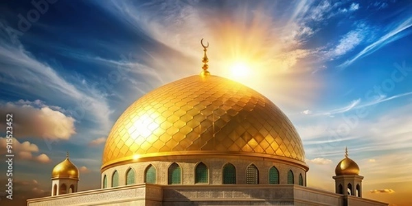 Obraz Golden dome of the mosque shining in the sunlight, Islamic, architecture, religion, building, golden, mosque