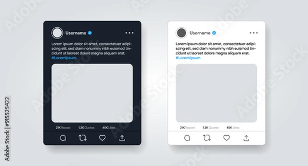Fototapeta X post template. Twitter style feed mock-up. Social media ad publication mock-up. Blog frame Repost like, quote, comment, save, retweet icon. Vector illustration