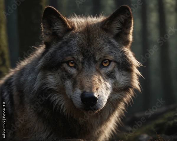 Fototapeta Majestic Wolf in Forest Portrait