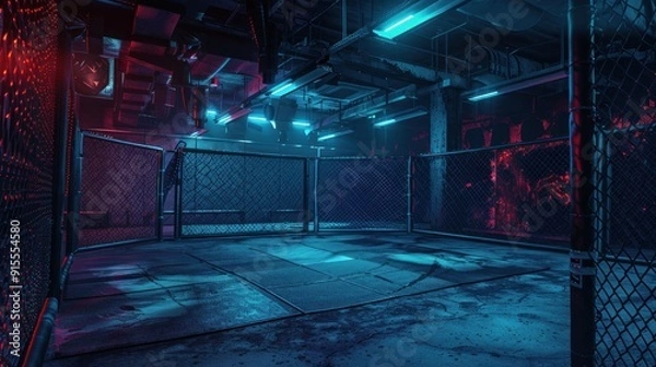 Obraz Neon Lit Cage Fighting Arena