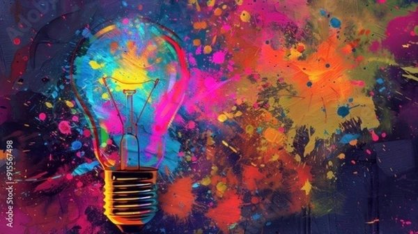 Fototapeta Abstract Light Bulb with Colorful Splashes.