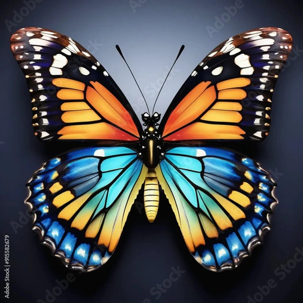 Fototapeta Detailed Macro Shot of a Realistic Butterfly with Vibrant Wing Patterns