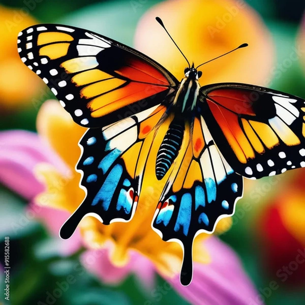 Fototapeta Detailed Macro Shot of a Realistic Butterfly with Vibrant Wing Patterns