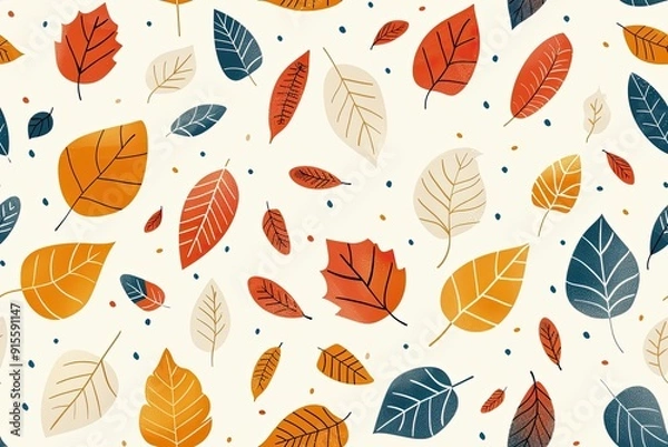 Fototapeta Colorful autumn leaves in vibrant patterns on a light backdrop