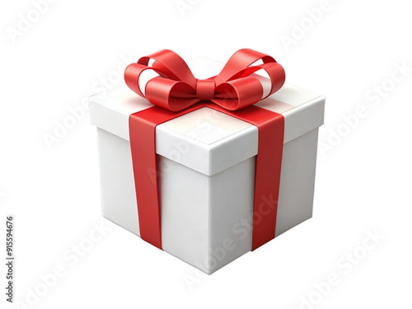 Fototapeta white gift box with red ribbon and bow on transparent background, png photo