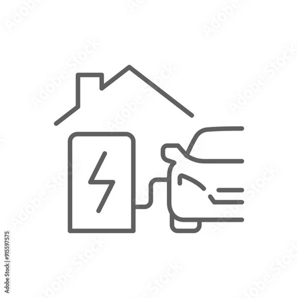 Fototapeta Home charging station icon. Simple outline style. Charging electric vehicle at home, building, house, green energy, technology concept. Thin line symbol. Vector illustration isolated. Editable stroke.