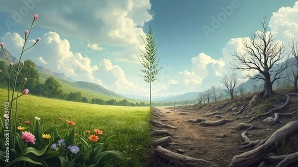Fototapeta landscape with grass and clouds generative ai
