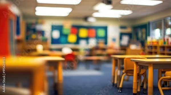 Fototapeta A Blurry image of elementary school classroom