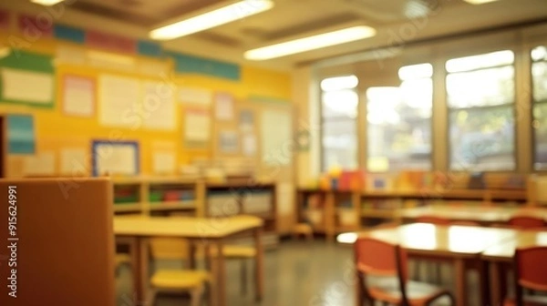 Fototapeta A Blurry image of elementary school classroom