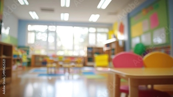 Fototapeta A Blurry image of elementary school classroom
