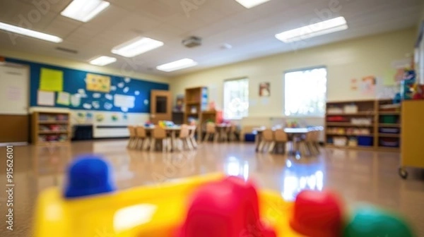 Fototapeta A Blurry image of elementary school classroom