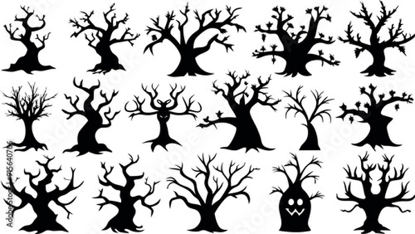 Obraz Set of silhouettes of Halloween Spooky Trees