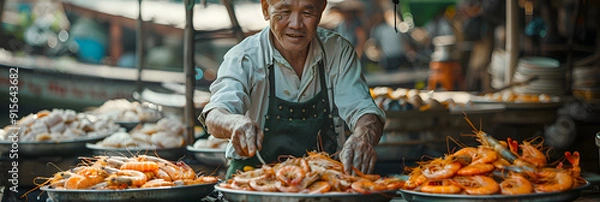 Fototapeta Visualize an ethnographer documenting the culinary traditions of a coastal village, focusing on the preparation and cultural significance of seafood dishes