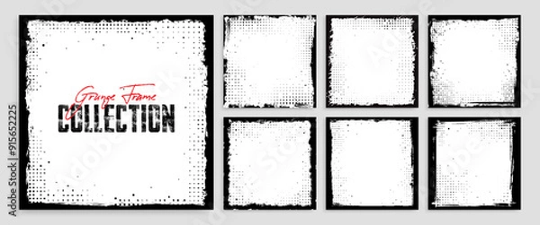 Obraz Grunge frame silhouette with overlay watercolor texture, paint brush stroke, torn paper effect and halftone for photo collage and social media business banner. Retro grunge frame pattern or background