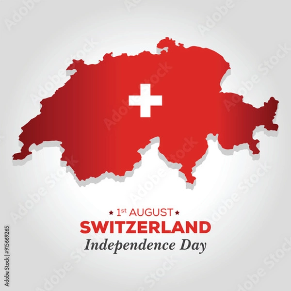 Fototapeta 1st August Switzerland Independence Day, Realistic 3D Map of Switzerland Vector Design Template