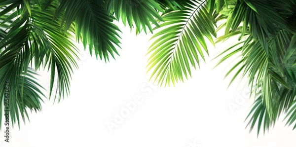Fototapeta Frame with Tropical leaves on white background with copy space for text	