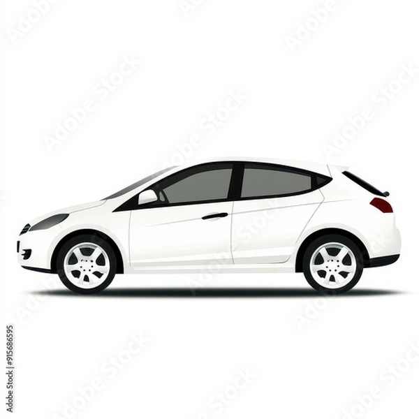 Fototapeta Compact car in profile view isolated on a white background
