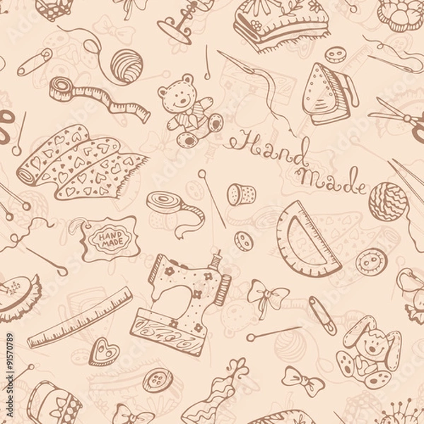 Fototapeta Hobby background. Handmade items seamless pattern.