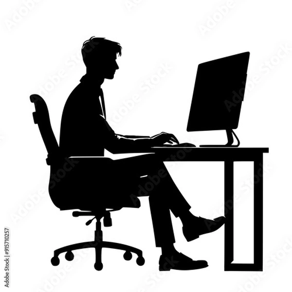 Fototapeta person working on computer, man work on computer