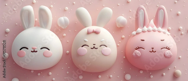 Fototapeta set of Adorable clay ,a child sleeping pillow of different varieties, muted pastels, 3D clay icon, Blender 3d, kawaii pillow, cute tiny model