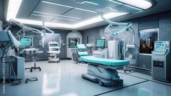 Fototapeta Sterile operating room with advanced robotic surgery tools