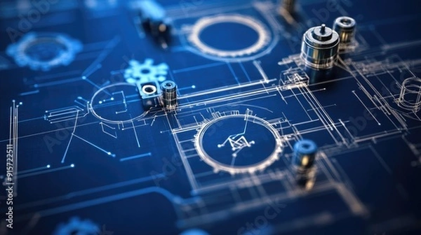 Fototapeta Technical blueprints in abstract innovation