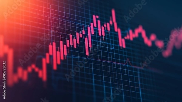 Fototapeta Graph of rising unemployment during a recession with analytical patterns economic decline financial analysis