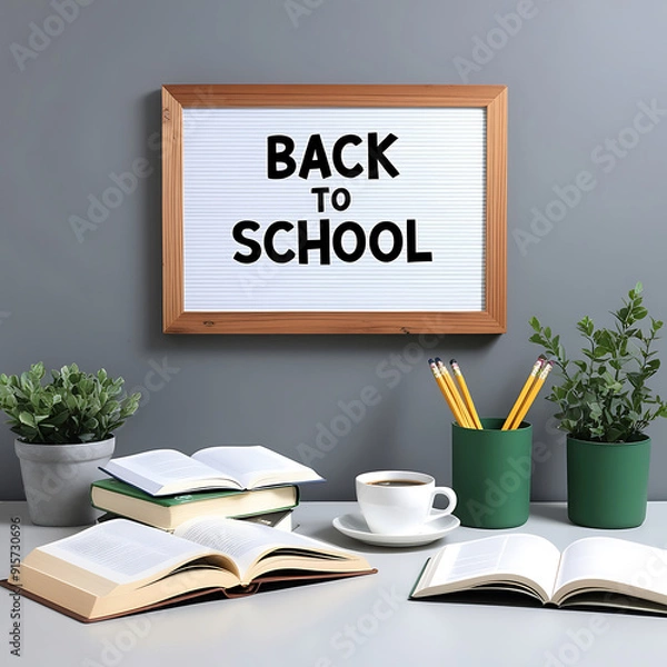 Fototapeta Back to school sale banner with colorful pencil and other learning items on hand drawn doodle
