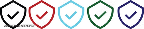 Fototapeta Shield check mark icon. Shield with a checkmark in the middle Protection icon. Security shield protected icon. Vector illustration. line style isolated on white with transparent background.