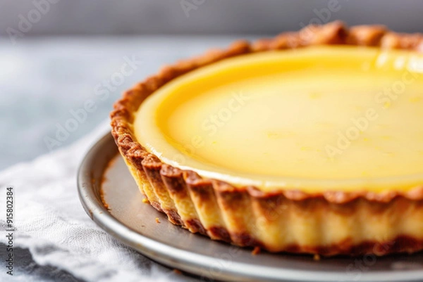 Fototapeta Delicious lemon tart with a golden filling and crispy crust, perfect for dessert enthusiasts and culinary delights.