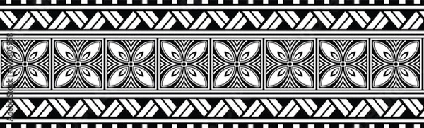 Fototapeta Polynesian pattern tribal tattoo border. Tribal tattoo geometric fore arm samoan band.Tattoo eps forearm samoan sleeve bracelet.Fabric seamless isolated hawaiian pattern on white background.