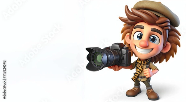 Fototapeta 3D anime Character Photographer for world photography day theme background