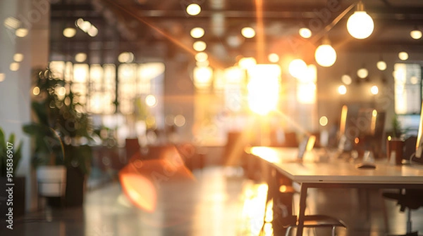 Fototapeta Lovely blurring background of a light-colored, modern workplace
