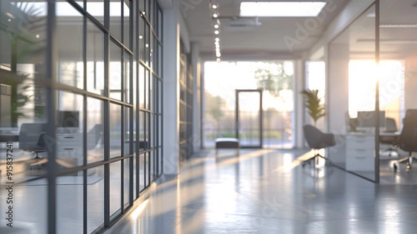 Fototapeta Beautiful blurring background of a light-colored, contemporary workplace