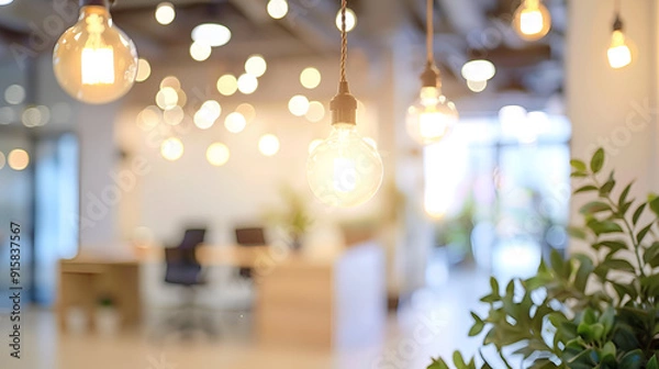 Fototapeta Lovely blurring background of a light-colored, modern workplace