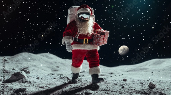 Obraz Santa Claus Delivers Gifts on the Moon While Dressed in a Space Suit 