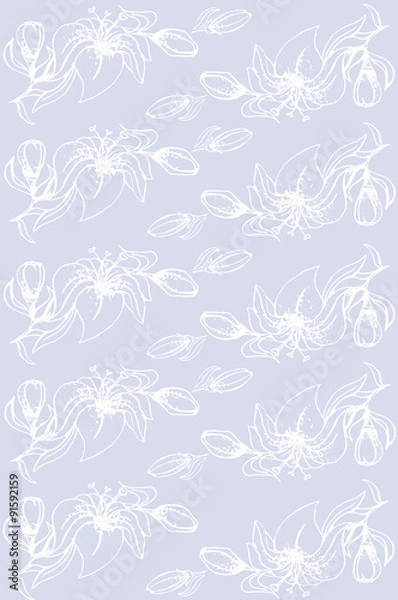 Obraz Illustration. Lilies on a blue background. Seamless pattern.