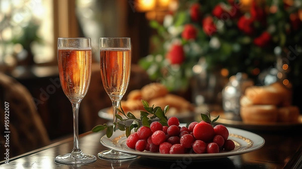 Obraz champagne and strawberries