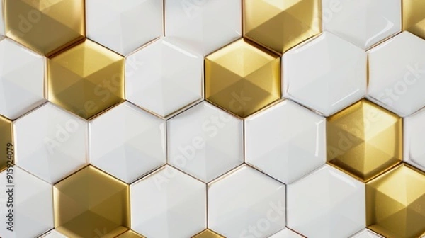 Fototapeta White and Gold Hexagon Tile Pattern