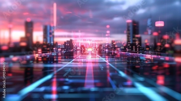 Fototapeta Path to Innovation in Futuristic Cityscape - Concept of Progress and Technology Advancement