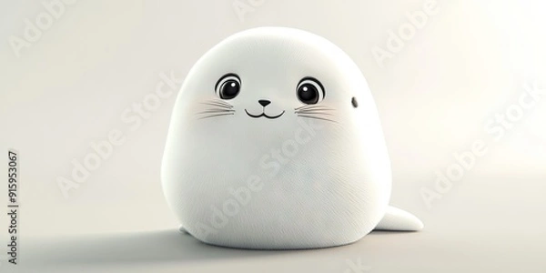 Fototapeta chubby seal cub, round belly, big eyes, chibi, Fluffy plush, slightly fluffy, pastel tones, 