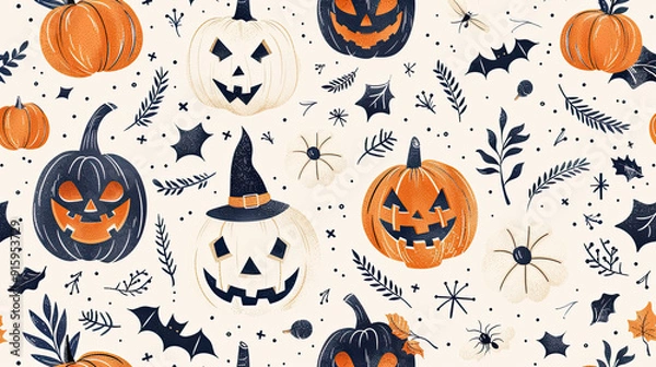 Fototapeta Happy Halloween icon set, Characters and elements for halloween in cartoon style on white background.Halloween set witch, pumpkins, ghosts, monster, skeleton. 
