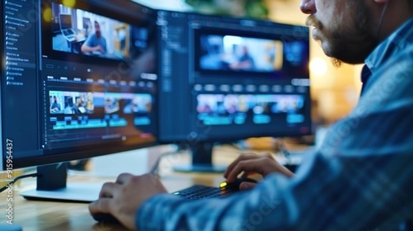 Obraz Creative Content Creator Editing Promotional Video for Video Marketing on Computer