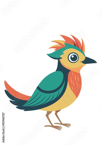 Fototapeta Funny cheerful bird, anime bird vector image, colored bird on transparent background SVG, In pastel colors
