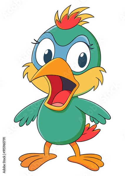 Fototapeta Funny cheerful bird, anime bird vector image, colored bird on transparent background SVG, mad bird, green bird
