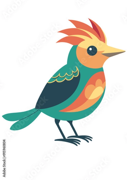 Fototapeta Funny cheerful bird, anime bird vector image, colored bird on transparent background SVG, In pastel colors