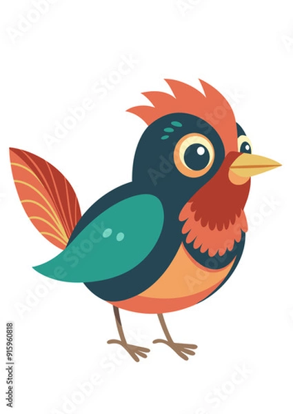 Fototapeta Funny cheerful bird, anime bird vector image, colored bird on transparent background SVG, In pastel colors
