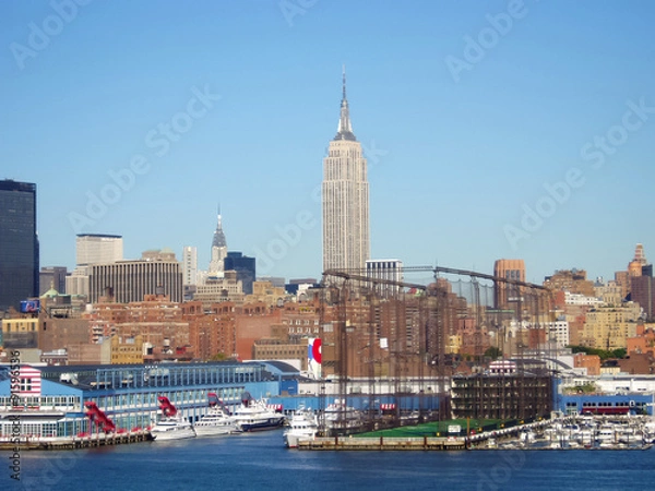 Fototapeta Empire State Building and Hudson river dock
