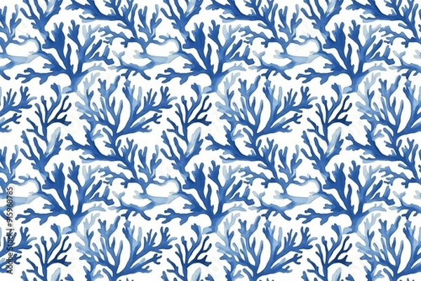 Obraz Minimalist coral pattern in blue and white invoking a serene coastal vibe