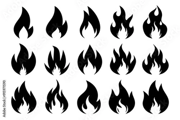 Fototapeta Fire icon vector set, Fire flame icons bundle	